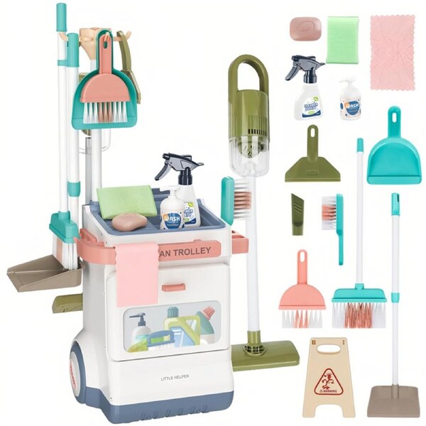 HOLALA 20Pcs Deluxe Cleaning Set for Kids Educational Child Cleaning Carts-White