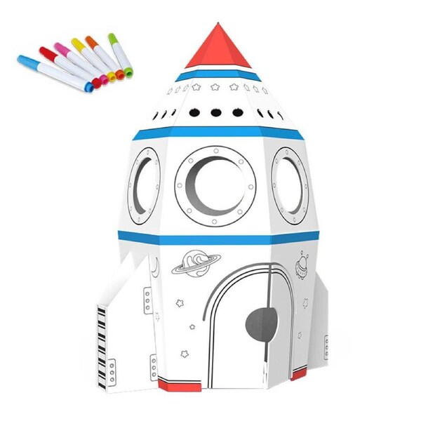 HOLALA DIY Cardboard House Kit Unfinished Coloring Playhouse-Rocket
