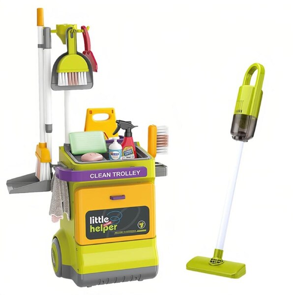 HOLALA 20Pcs Deluxe Cleaning Set for Kids Educational Child Cleaning Carts-Green