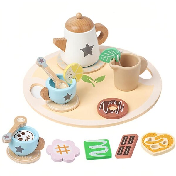 HOLALA Wooden Tea Set Pretend Play Kitchen Accessories for Girls 3-5-Star