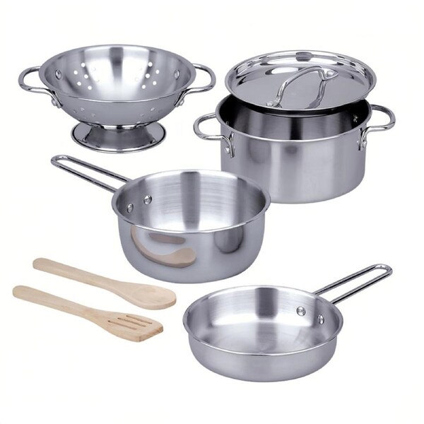 HOLALA 8Pcs Stainless Steel Pots & Pans Premium Play Kitchen Accessories Set