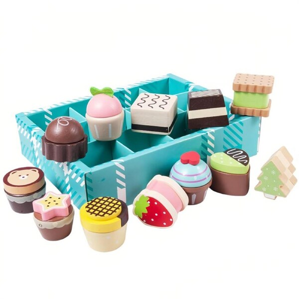 HOLALA 12pcs Wooden Dessert Set Food Kitchen Toy for 3-8 Kids