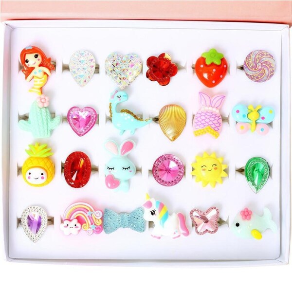 HOLALA 24Pcs Jewel Rings in Box Dress Up Toys for 3+ Girl-B
