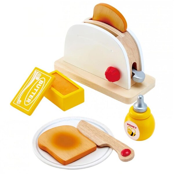 HOLALA White Wooden Pop-Up Toaster Pretend Play Breakfast Accessories