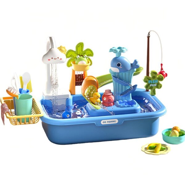 HOLALA Kids Kitchen Sink Toys Electric Faucet Pump Water Toys for Child 3-6-Blue