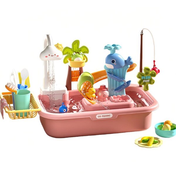 HOLALA Kids Kitchen Sink Toys Electric Faucet Pump Water Toys for Child 3-6-Pink