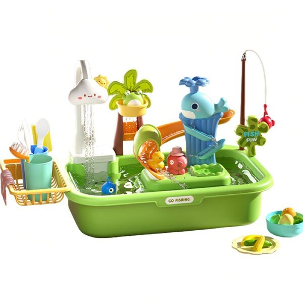 HOLALA Kids Kitchen Sink Toys Electric Faucet Pump Water Toys for Child 3-6-Green