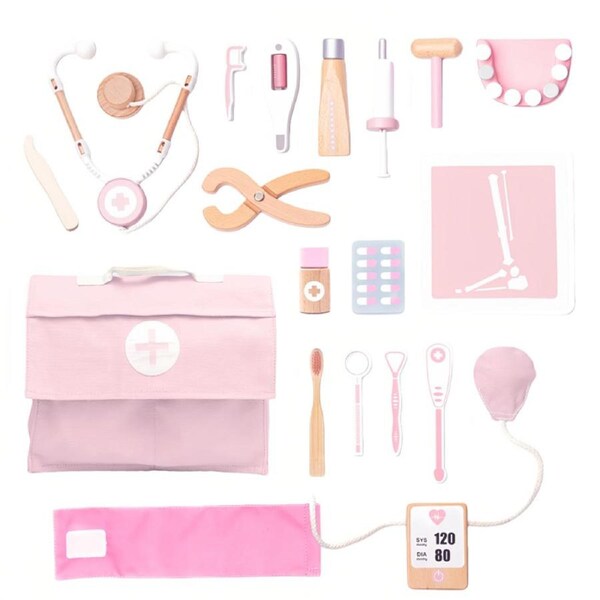 HOLALA Kids Wooden Mini Doctor Kit Medical Playset for Boys Girls Ages 3-6-Pink