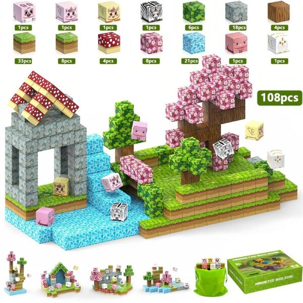 HOLALA 108Pcs Magnetic Building Blocks Garden Set STEM Learning Toys for Kids Gifts