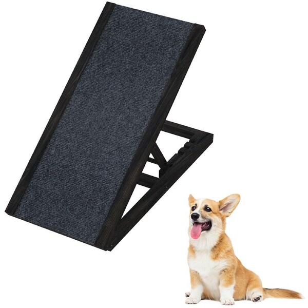 Advwin Dog Pet Ramp Adjustable Height Dog Stairs Wooden Pet Steps for Sofa Bed Car 100cm / Black