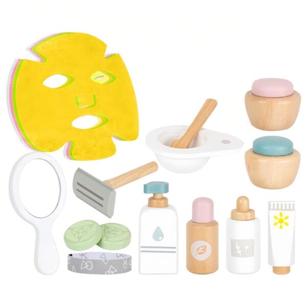 HOLALA Wooden Makeup Toy Set Pretend Face Mask Beauty Salon Toys for 4-6 Girls