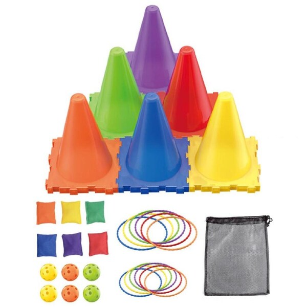 HOLALA 3 in 1 Carnival Games Set Plastic Cones Bean Bags Ring Toss Games