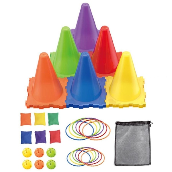 HOLALA 3 in 1 Carnival Games Set with Lights Plastic Cones Bean Bags Ring Toss Games