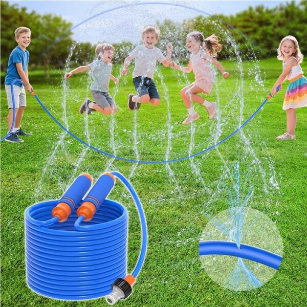 HOLALA 2-in-1 Water Sprinkler Toy for Kids 26FT Splash Jump Rope-Blue