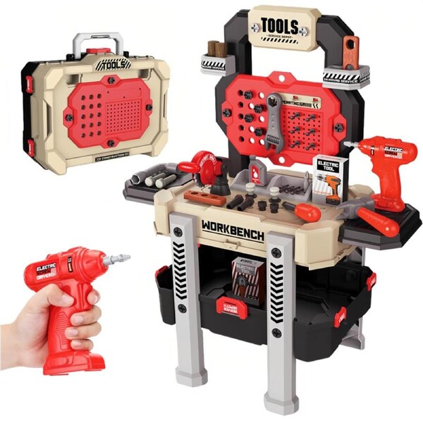 HOLALA 78Pcs Kids Tool Bench Set Electric Drill Workbench Toys for 4-6 Kids-Yellow