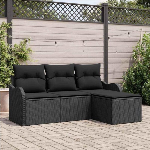 Garden Sofa Set with Storage 4 pcs Black Poly Rattan vidaXL