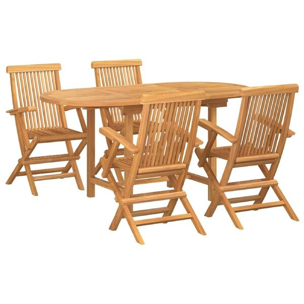 Garden Dining Set 5 pcs Brown Solid Teak Wood vidaXL