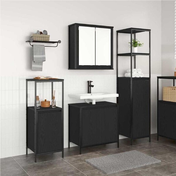 Bathroom Furniture Set 3 pcs Black Oak Engineered Wood vidaXL