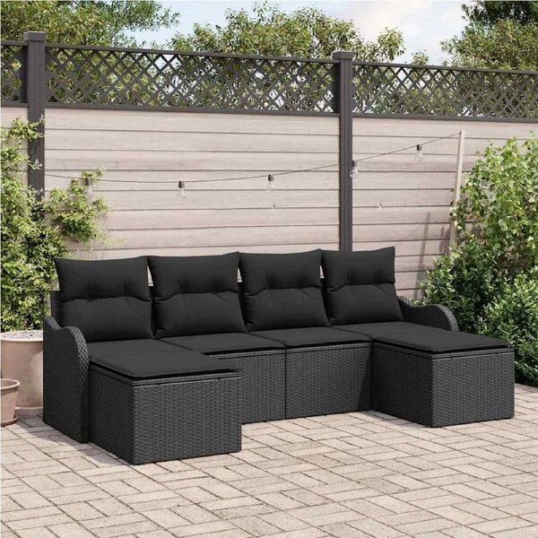 Garden Sofa Set with Cushion 6 pcs Black Poly rattan vidaXL