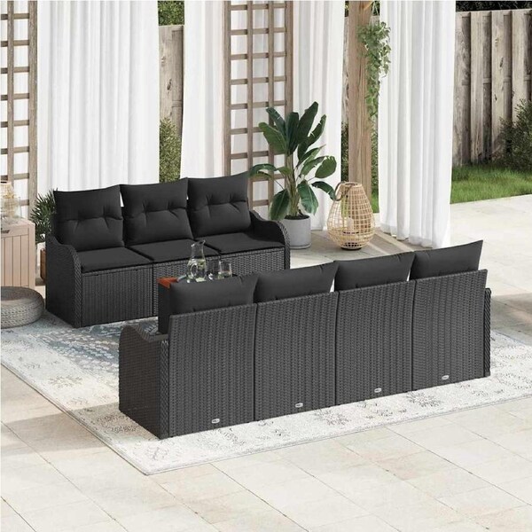 Garden Sofa Set with Storage 8 pcs Black Poly Rattan vidaXL