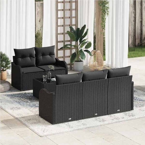 Garden Sofa Set Manual 6 pcs Black Poly Rattan, Steel and Glass vidaXL