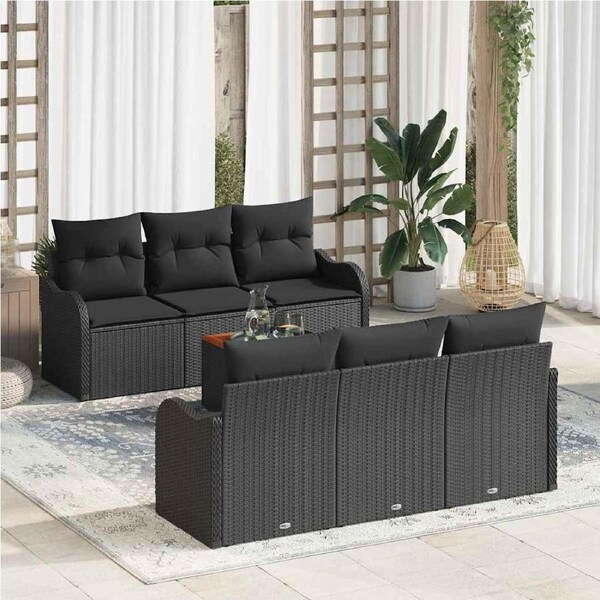 Garden Sofa Set with Storage 7 pcs Black Poly Rattan vidaXL