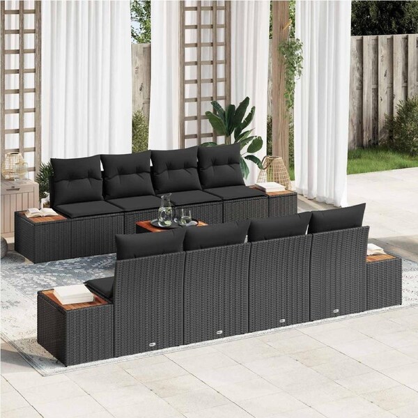 Garden Sofa Set with Cushion 9 pcs Black Poly rattan vidaXL