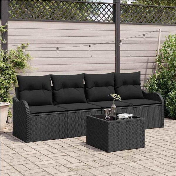 Garden Sofa Set with Storage 5 pcs Black Poly Rattan vidaXL