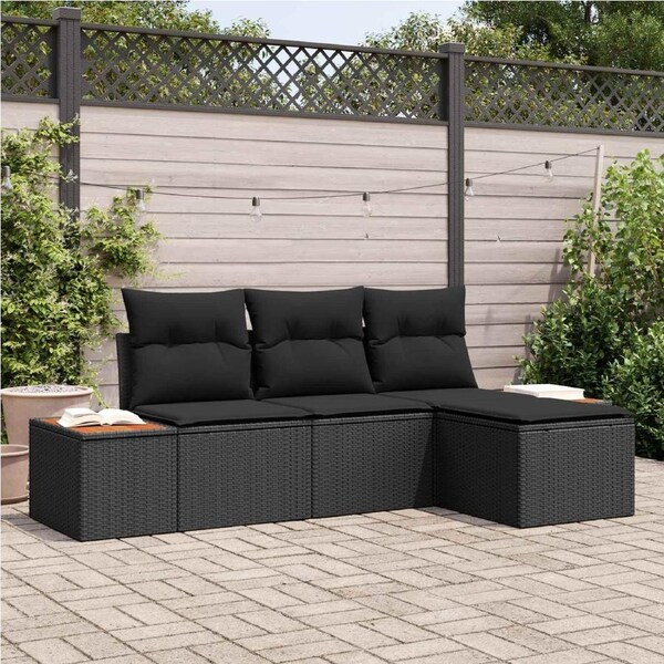 Garden Sofa Set with Cushion 4 pcs Black Poly Rattan vidaXL