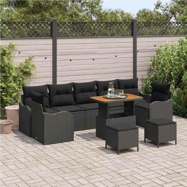 Garden Sofa Set with Cushion with Storage 10 pcs Black vidaXL