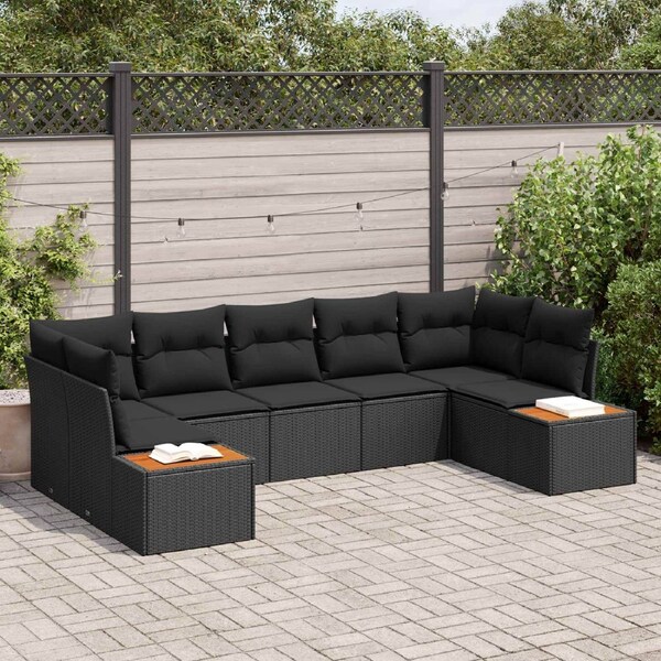 Garden Sofa Set with Cushion 7 pcs Black Poly Rattan vidaXL