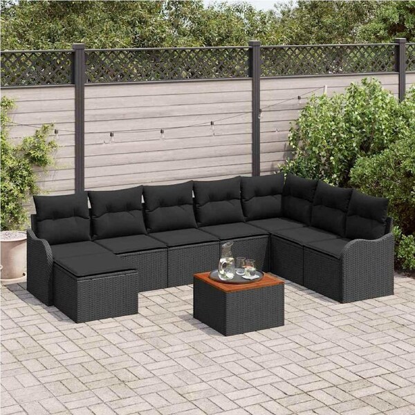 Garden Sofa Set with Storage 9 pcs Black Poly Rattan vidaXL