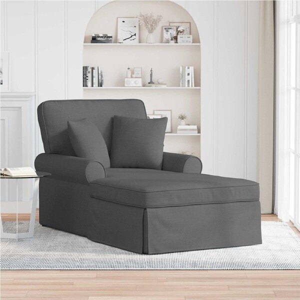 Chaise Lounge with Skirt with Cushion 3 pcs Dark Grey Fabric vidaXL