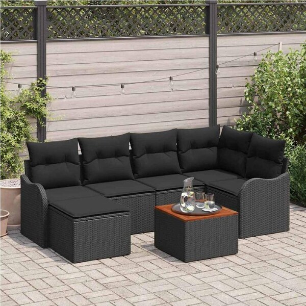 Garden Sofa Set with Storage 7 pcs Black Poly Rattan vidaXL