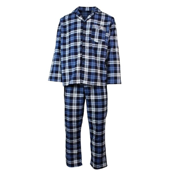 Mens Plus Size Flannelette Pyjamas 100% Cotton PJs Set Top Pants in Blue Check 7XL