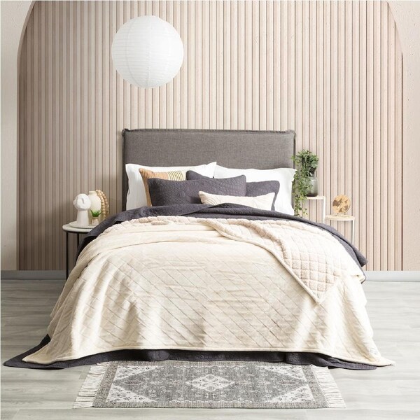 Renee Taylor Heston Blanket 480GSM Velvet Sherpa Bedding Stone Queen