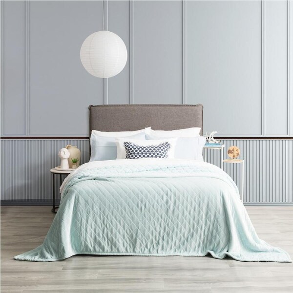 Renee Taylor Heston Blanket 480GSM Velvet Sherpa Bedding Blue Queen