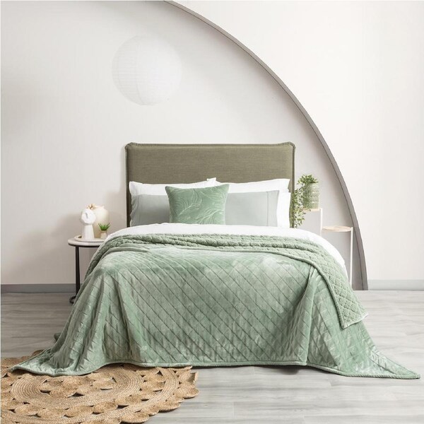 Renee Taylor Heston Bed Blanket 480GSM Velvet Sherpa Eucalyptus Queen