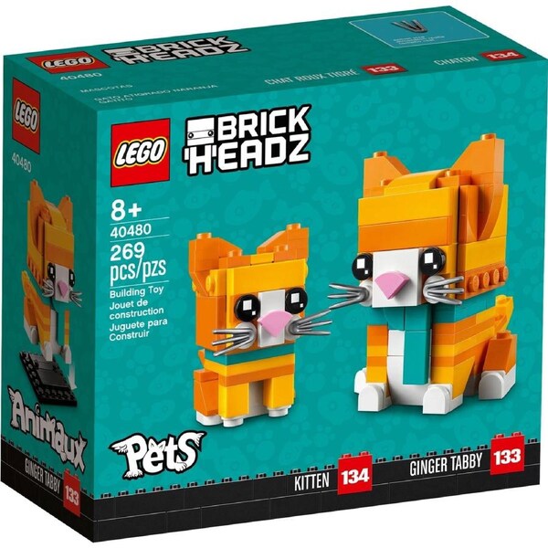 LEGO 40480 Ginger Tabby Cat & Kitten BrickHeadz Set