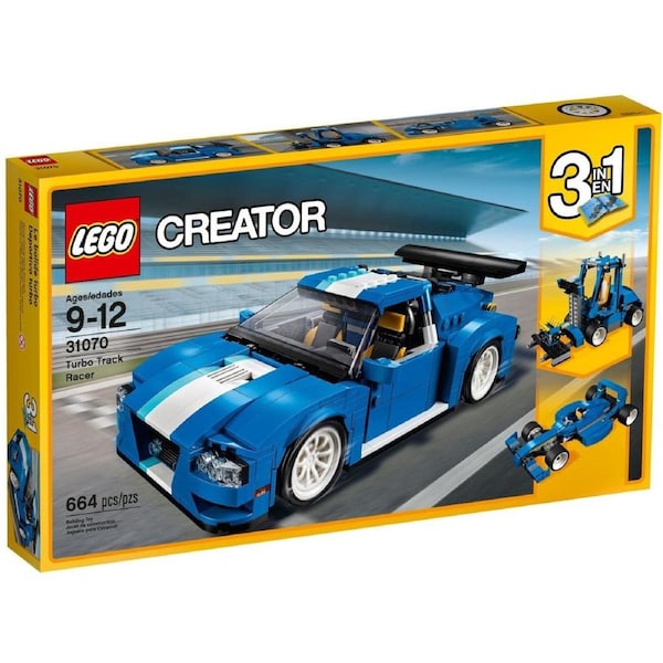 LEGO 31070 Turbo Track Racer 3-in-1 Sports Car, Forklift, Blue Racer