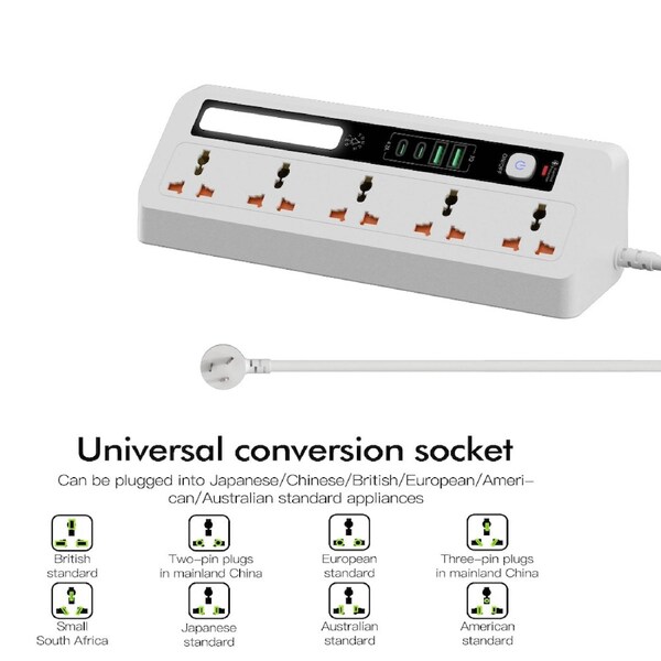 Surge Protected AU Power Board with 35W USB-C Fast Charge, 9-in-1 Desktop Extension Lead 1.8m, 4 USB Ports, Touch LED Night Light,White- VELORICA