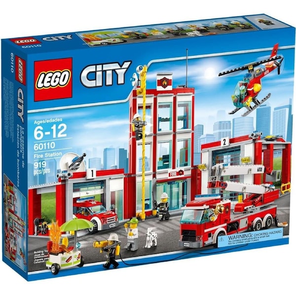LEGO 60110 City Fire Station with Truck, Helicopter & Hot Dog Stand