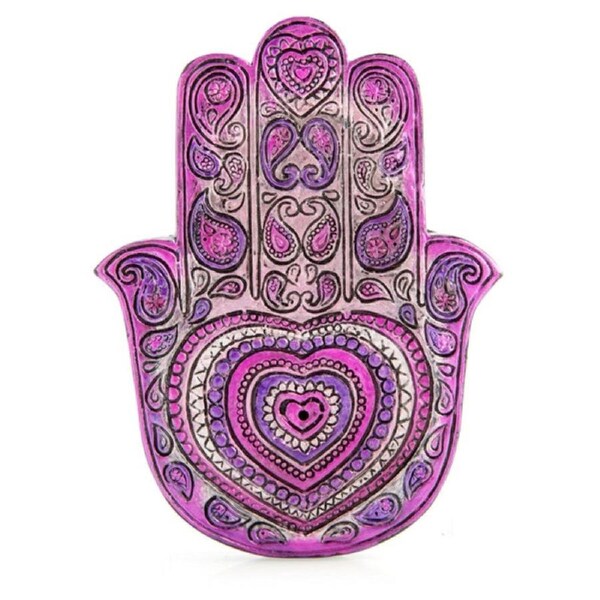 Hamsa Metallic Purple Incense Burner with Heart & Paisley Design 125x90x20mm