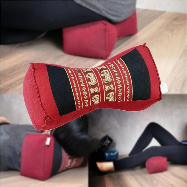 Thai Bone Shape Neck Pillow Kapok Filled Reading Cushion 33x15cm Red