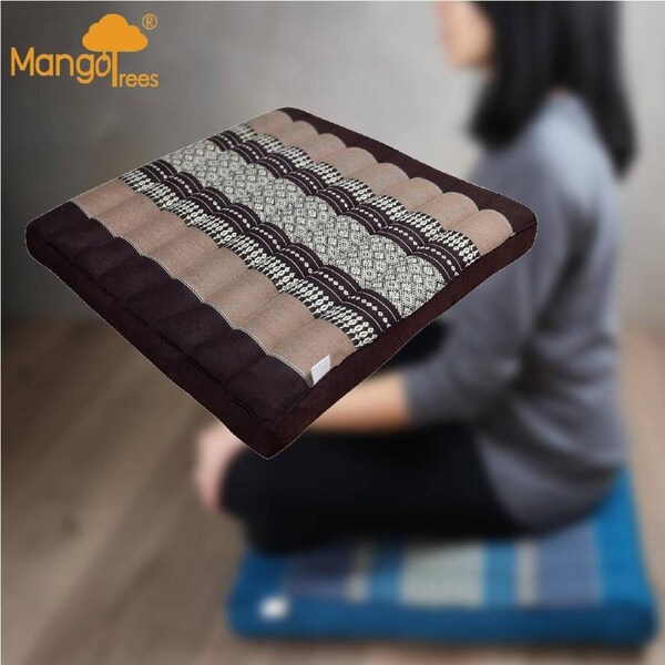 Thai Kapok Meditation Cushion Yoga Seat 50x50x5cm Handmade Cotton Brown