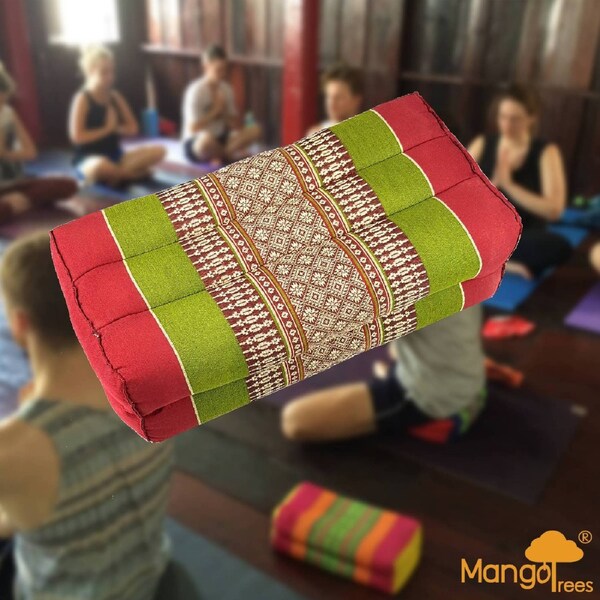 Thai Handmade Yoga Block Meditation Cushion Red Green with 100% Organic Kapok