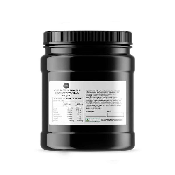 Orku Vanilla Whey Protein Isolate Powder 400g Resealable Jar High Protein WPI