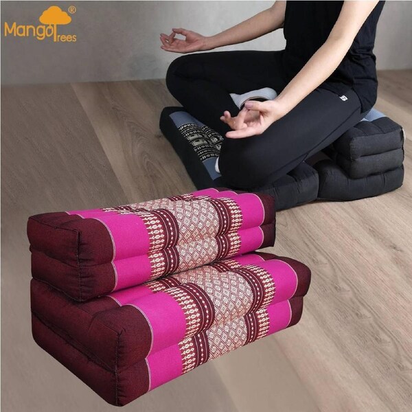 Thai 3-Fold Zafu Meditation Cushion Set Pink 50x50cm 100% Kapok Cotton Foldable