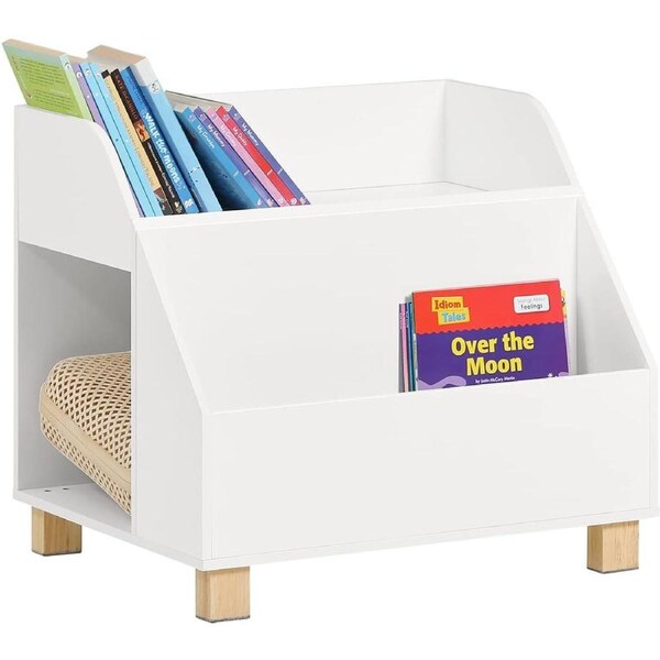 Kids White Storage Bookcase 3 Compartments MDF Pine Wood 48x60x53 cm