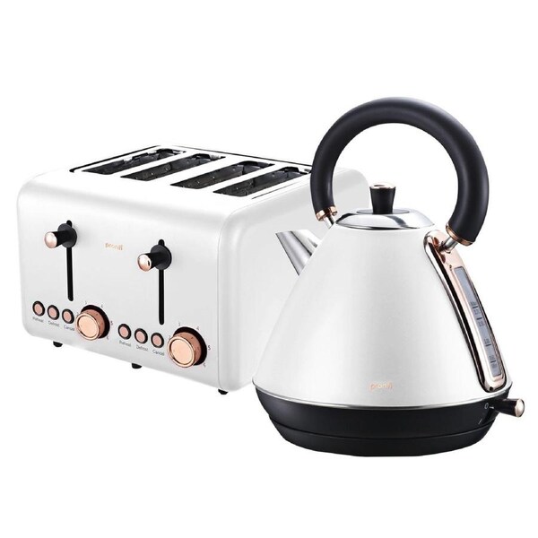 Pronti Rose Trim Collection Toaster & Kettle Bundle - White